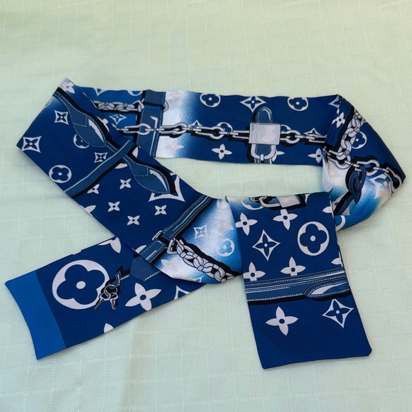 Blue Monogram Chain Print Silky Scarf Bandeau